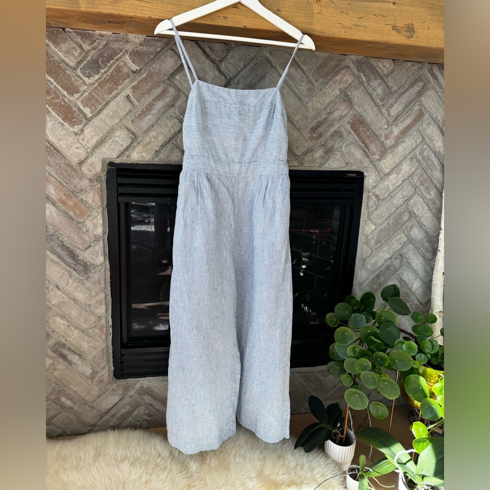 Light Blue and White 100% Linen Jumpsuit